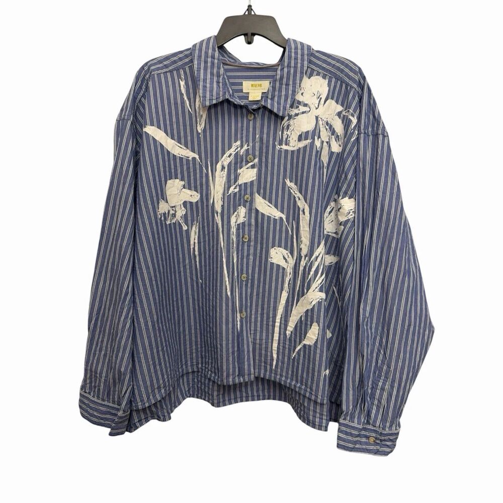 Anthropologie Maeve Alaina Swing Top Blue Floral Stripe Size S - Picture 6 of 6